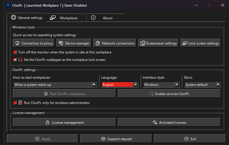 General settings